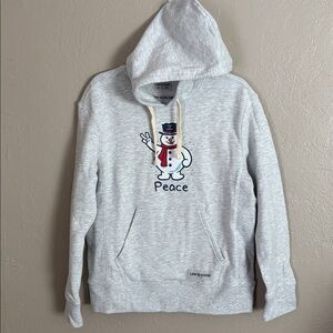 Life is Good Women’s Snowman Hooded Sweatshirt Light Gray Medium